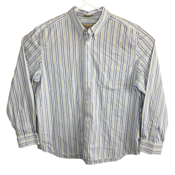 Eddie Bauer Button Down Shirt Mens XL Blue Green Stripes Easter Spring Dressy - Picture 1 of 15
